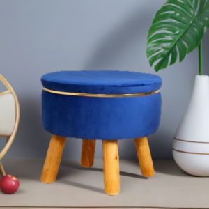 New Wood Handicraft Velvet Ottoman Footstool - Blue - Image 3
